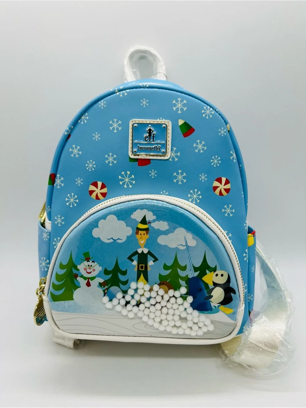 Loungefly Blue Elf Buddy & Friends Winter Scene Mini Backpack NWT
